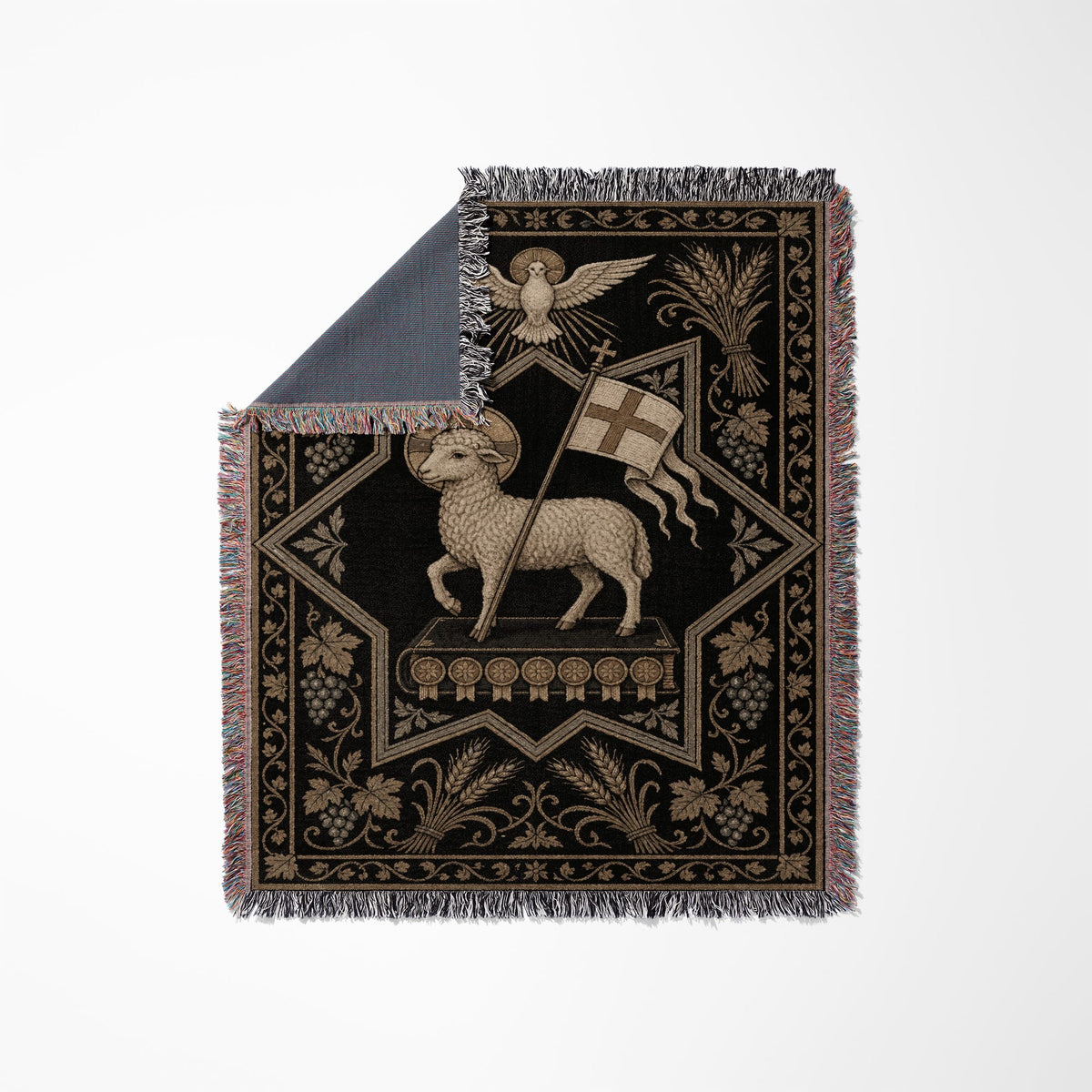 CalmNestStyle Ornate Sacred Lamb Woven Blanket jacquard woven blanket