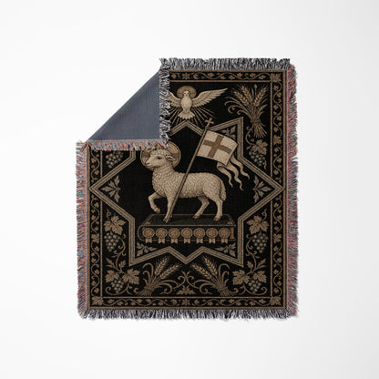 CalmNestStyle Ornate Sacred Lamb Woven Blanket jacquard woven blanket