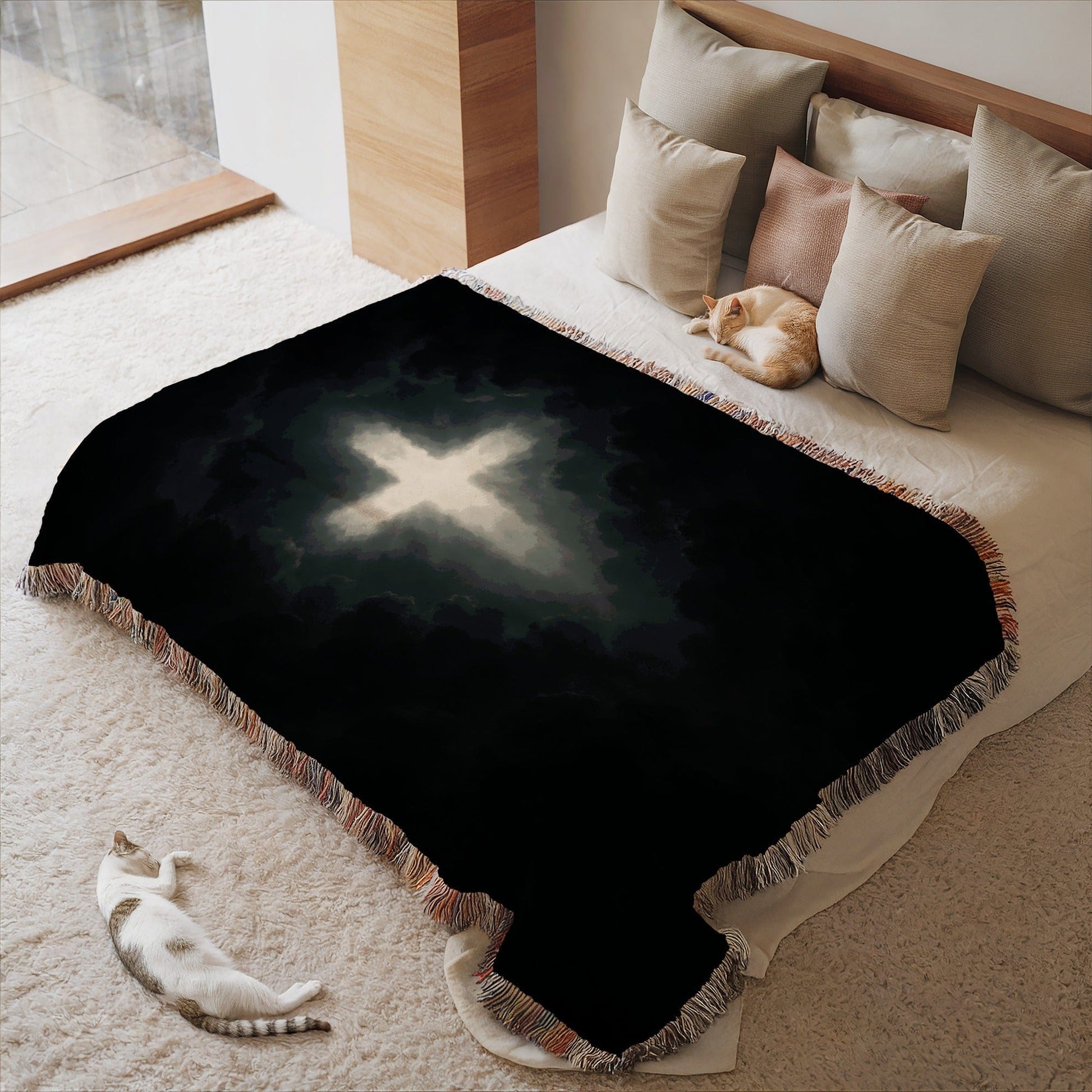 Dark Mysterious Cross Design Cozy Bedding Accessory