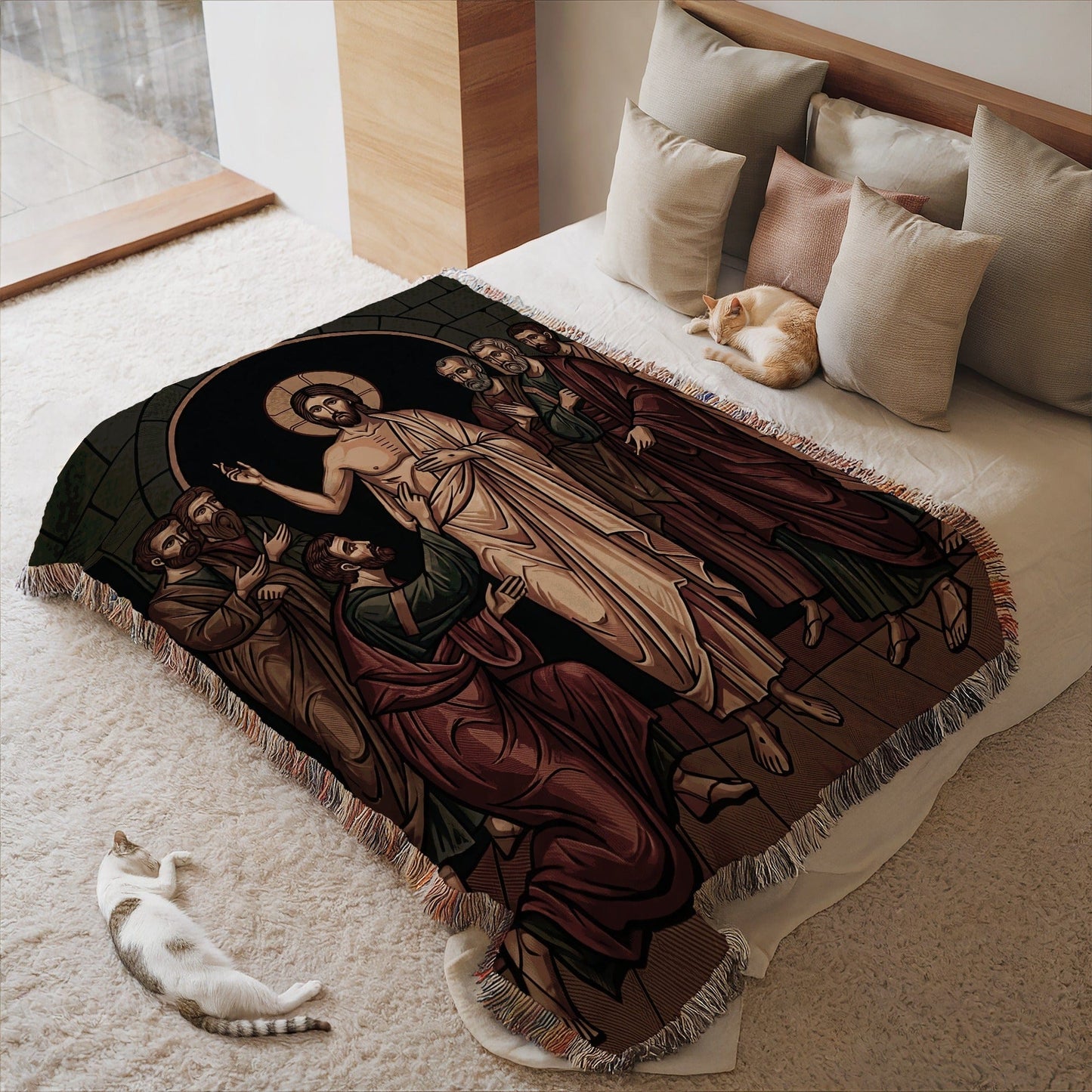 Religious Resurrection Scene on Bedroom Decor Blanket