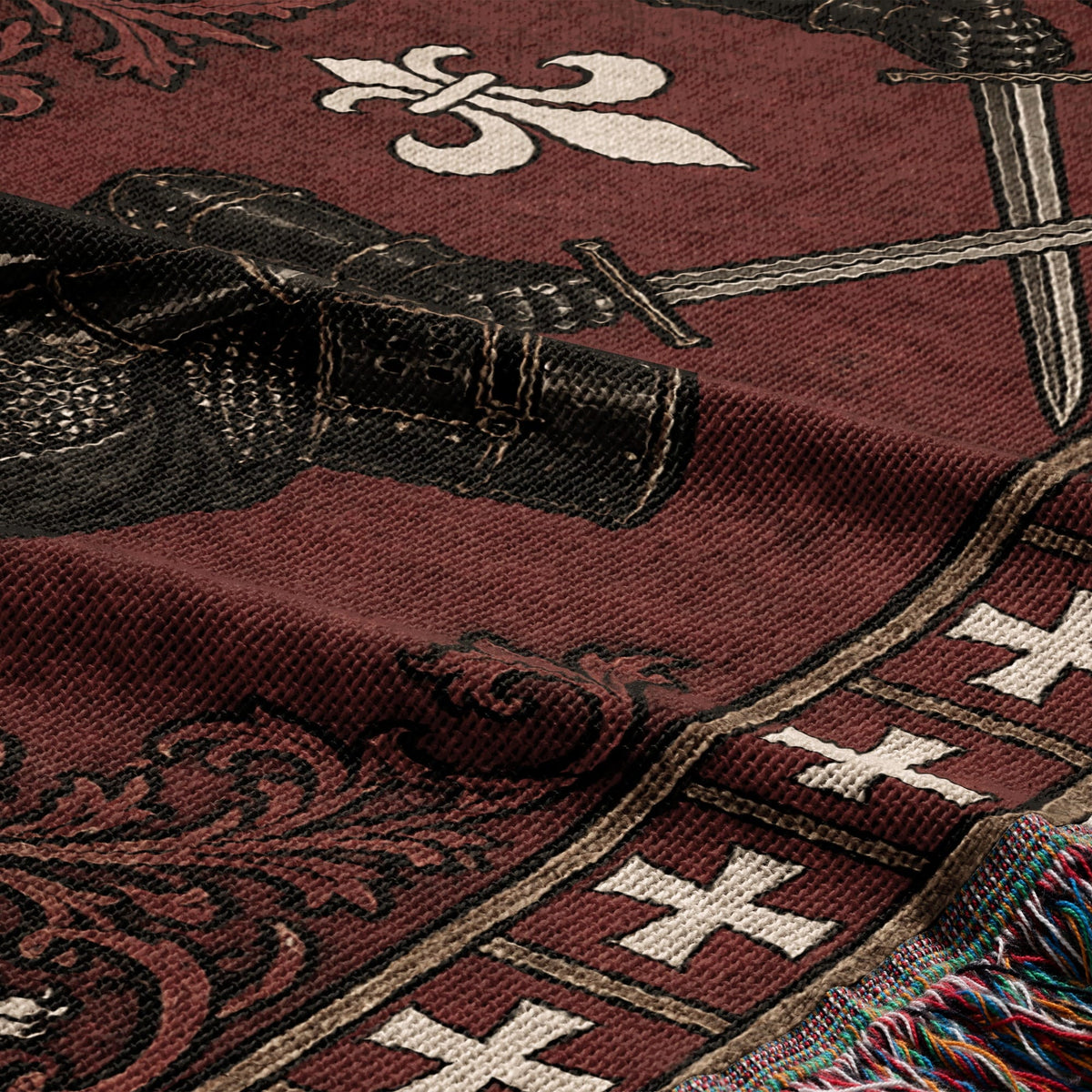 CalmNestStyle Hospitaller Knights Duel Red Fleur de Lis Woven Blanket jacquard woven blanket