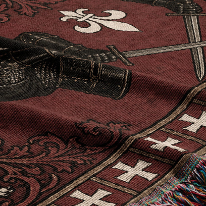 CalmNestStyle Hospitaller Knights Duel Red Fleur de Lis Woven Blanket jacquard woven blanket