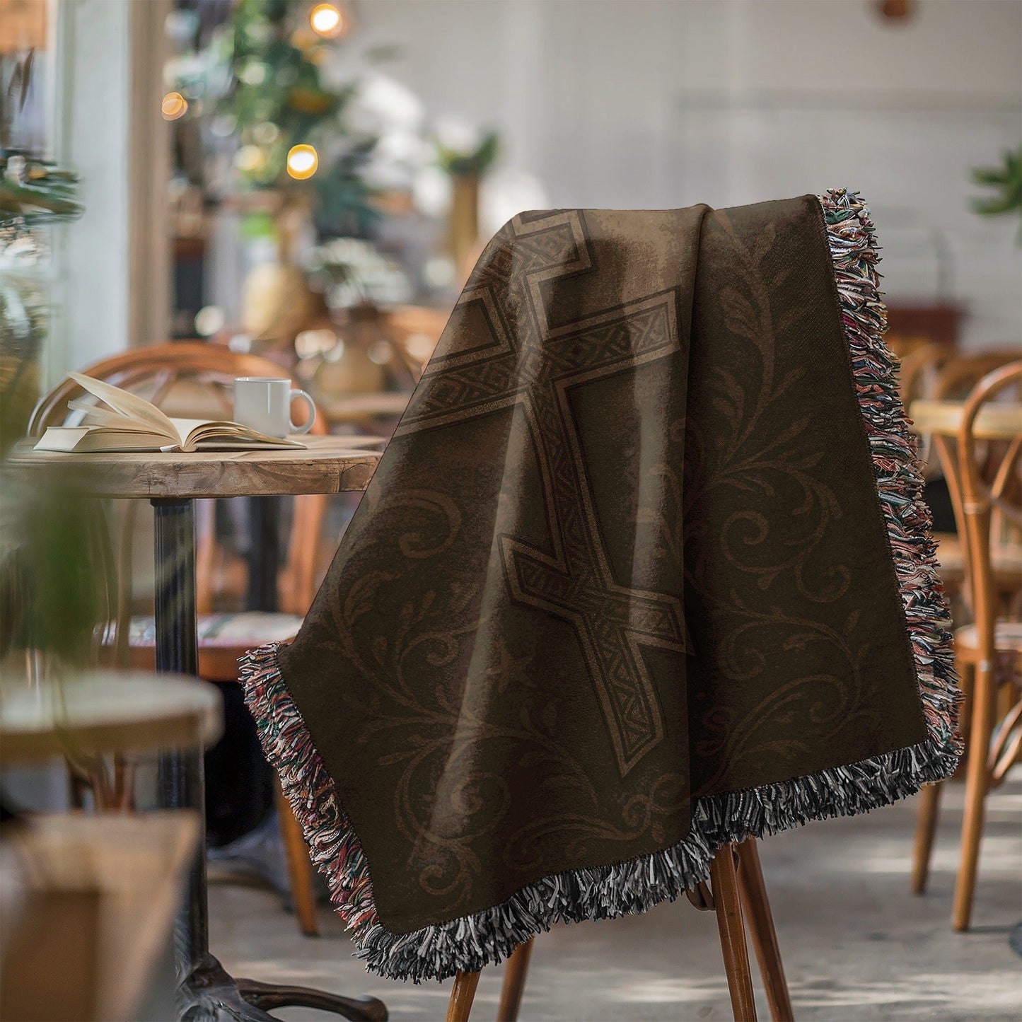 Cozy Woven Blanket with Intricate Cross Design