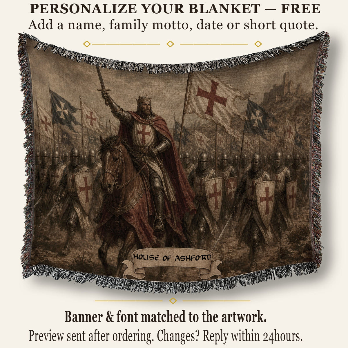MyDesigns Medieval Knight Tapestry Blanket – Crusader King Charge Woven Throw jacquard woven blanket