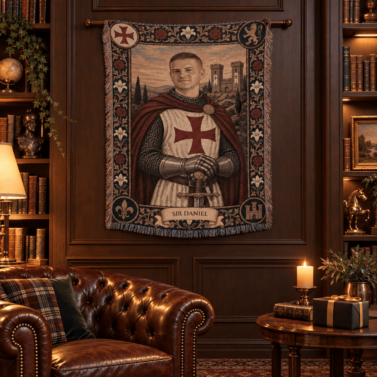 MyDesigns The Templar's Vow I Your Knight Portrait jacquard woven blanket