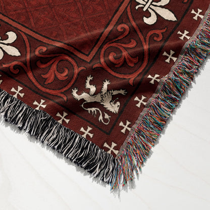 CalmNestStyle Black Knights Sword Duel on Red Damask Woven Blanket jacquard woven blanket