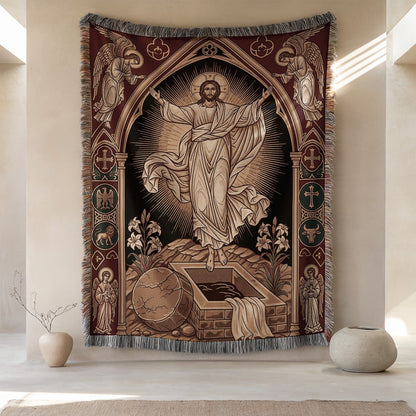 Sacred Resurrection Tapestry with Religious Art Design