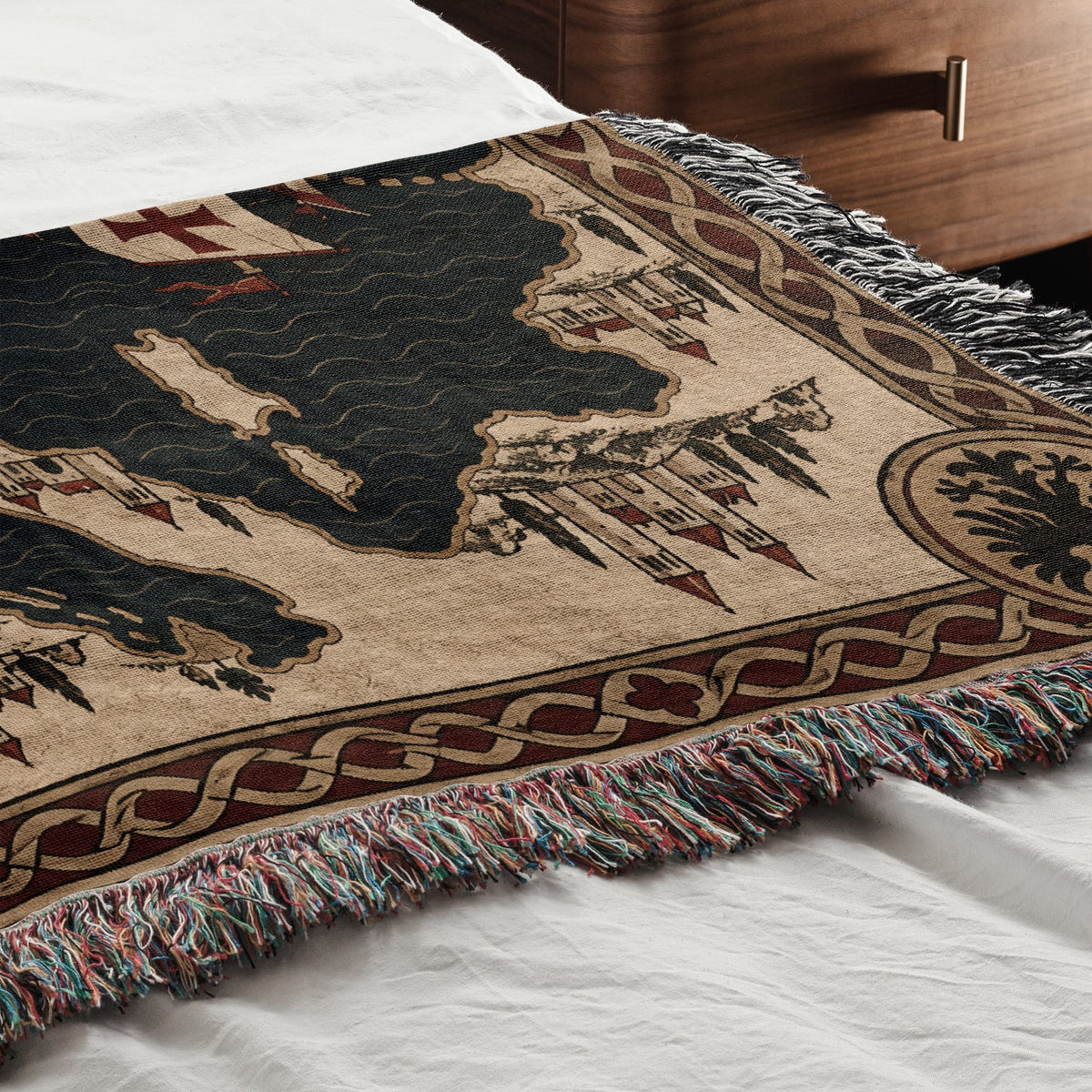 CalmNestStyle Crusader Sea Route Map I Knight with Banner jacquard woven blanket