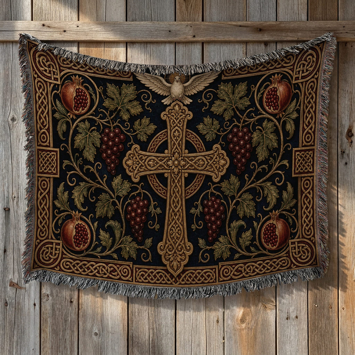CalmNestStyle Cross of the True Vine jacquard woven blanket