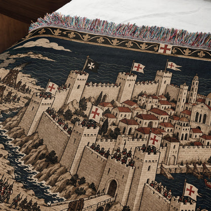 CalmNestStyle Crusader Harbor Siege I Ships at the Chain Tower jacquard woven blanket