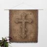 Religious Cross with Ornamentation Vintage Orthodox Woven Blanket