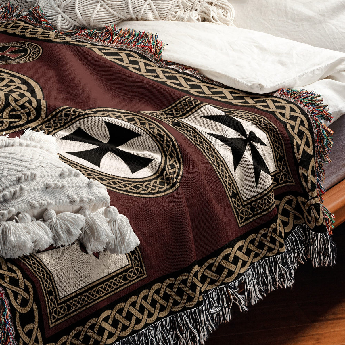 MyDesigns Medieval Blanket – Crusader Orders Medallion Woven Throw, Jerusalem Cross jacquard woven blanket