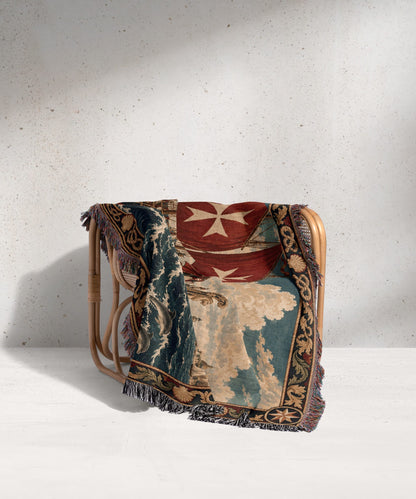 CalmNestStyle Knights of Malta Galleon with Red Cross Sails Woven Blanket jacquard woven blanket