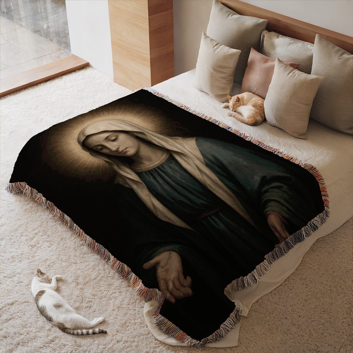 Serene Religious Art on Cozy Blanket