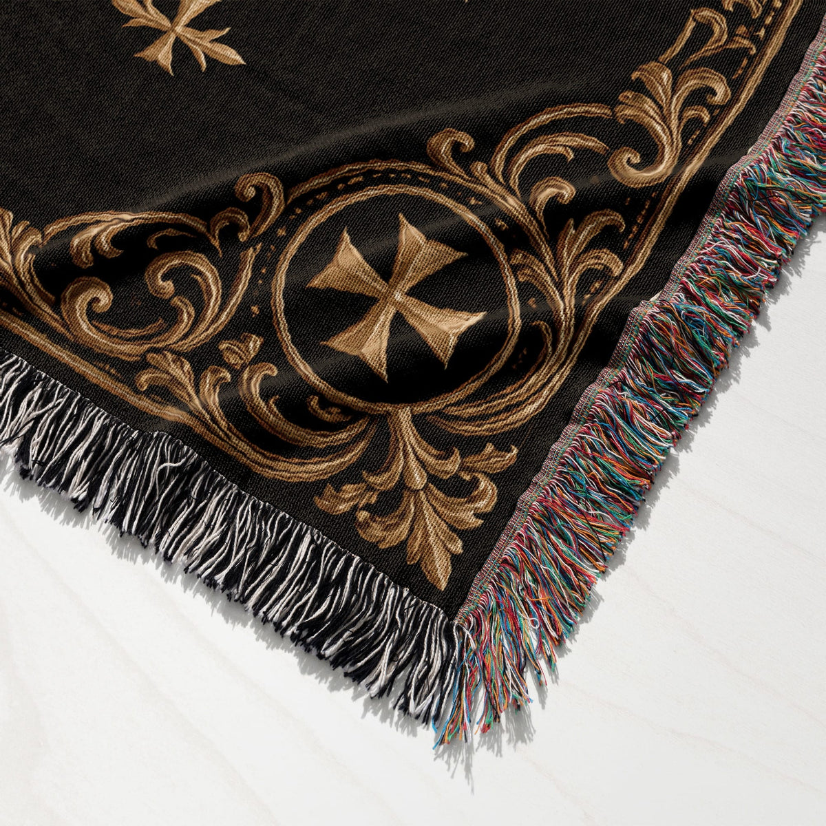 CalmNestStyle Order of Saint John Hospitallers Black and Gold Crest Woven Blanket jacquard woven blanket