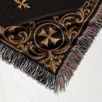 CalmNestStyle Order of Saint John Hospitallers Black and Gold Crest Woven Blanket jacquard woven blanket