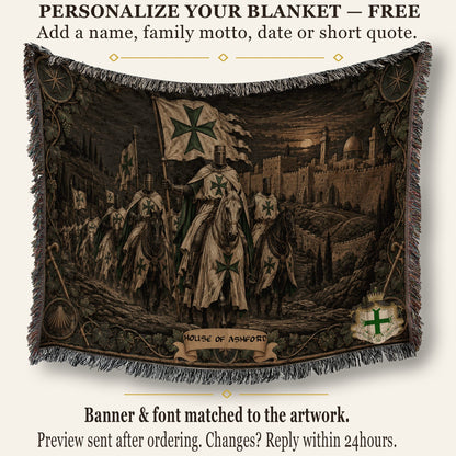 MyDesigns Saint Lazarus Host I Green Maltese Crosses at Dusk jacquard woven blanket