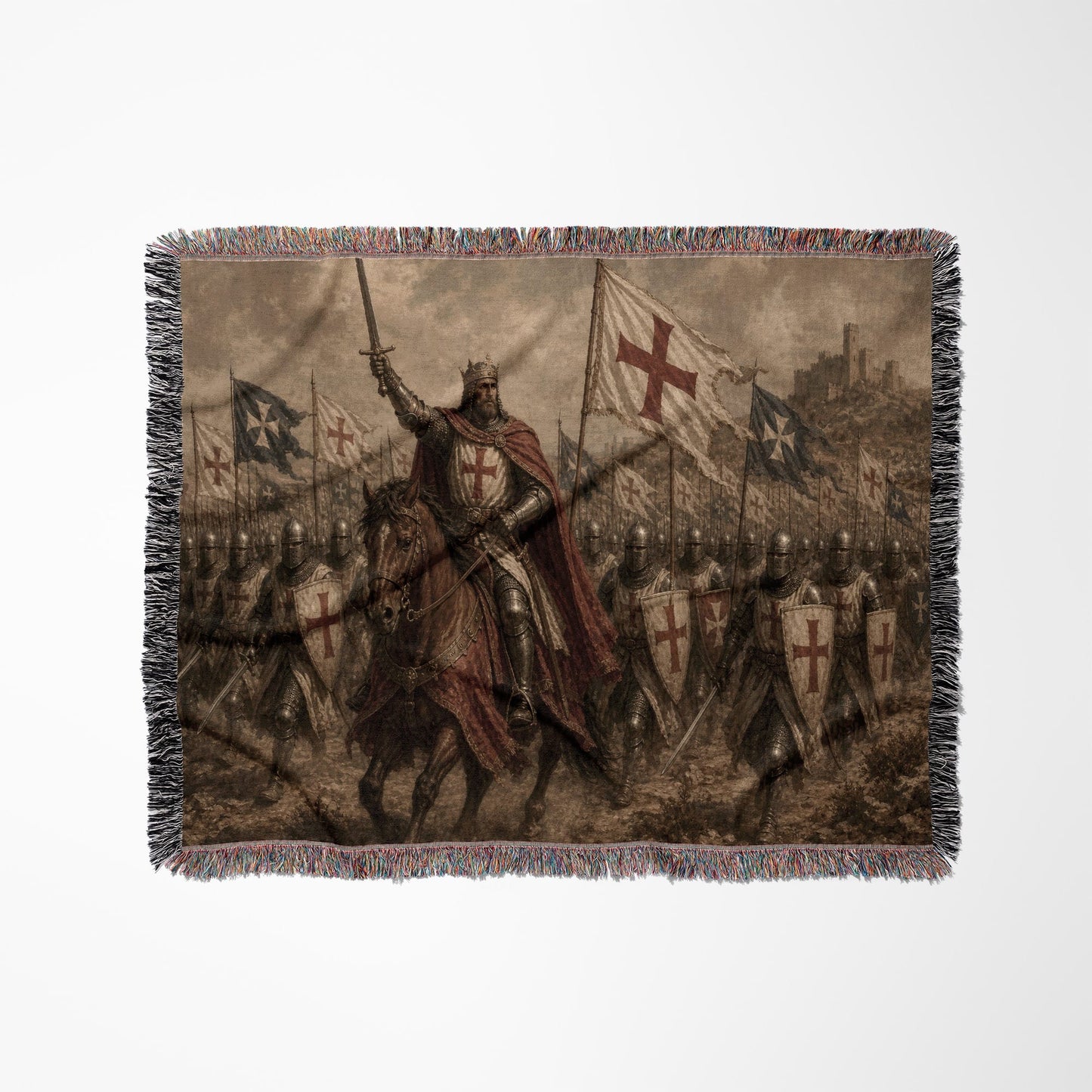 MyDesigns Medieval Knight Tapestry Blanket – Crusader King Charge Woven Throw jacquard woven blanket