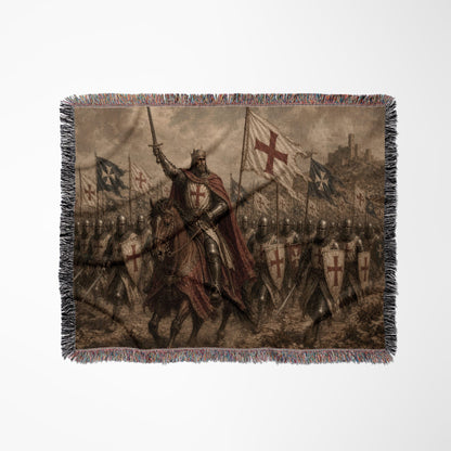MyDesigns Medieval Knight Tapestry Blanket – Crusader King Charge Woven Throw jacquard woven blanket