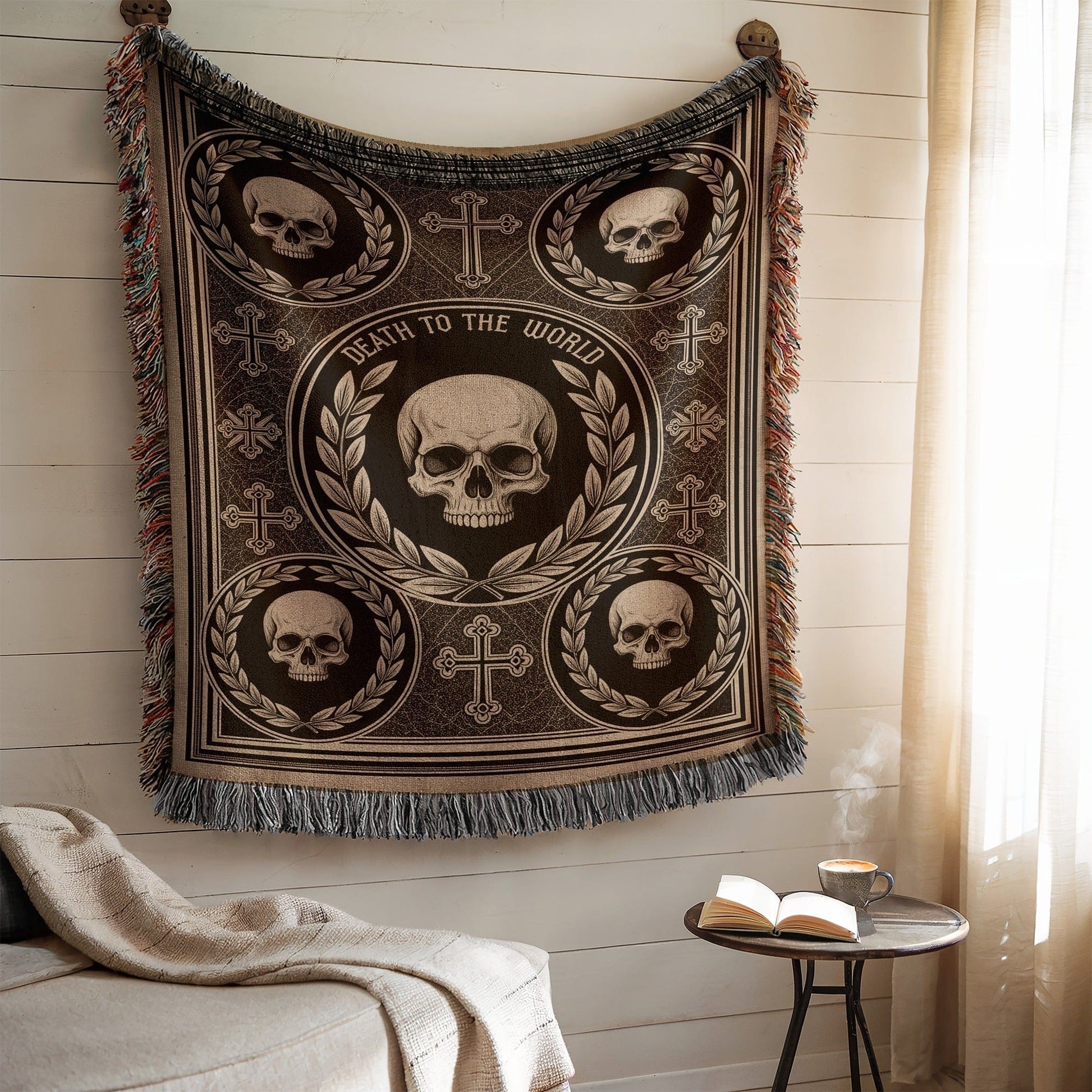 Dark Gothic Skull Cross Blanket Wall Art Product