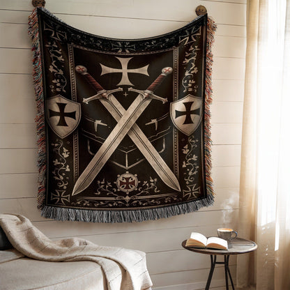 Medieval Knights Decor Tapestry with Cross and Swords Design