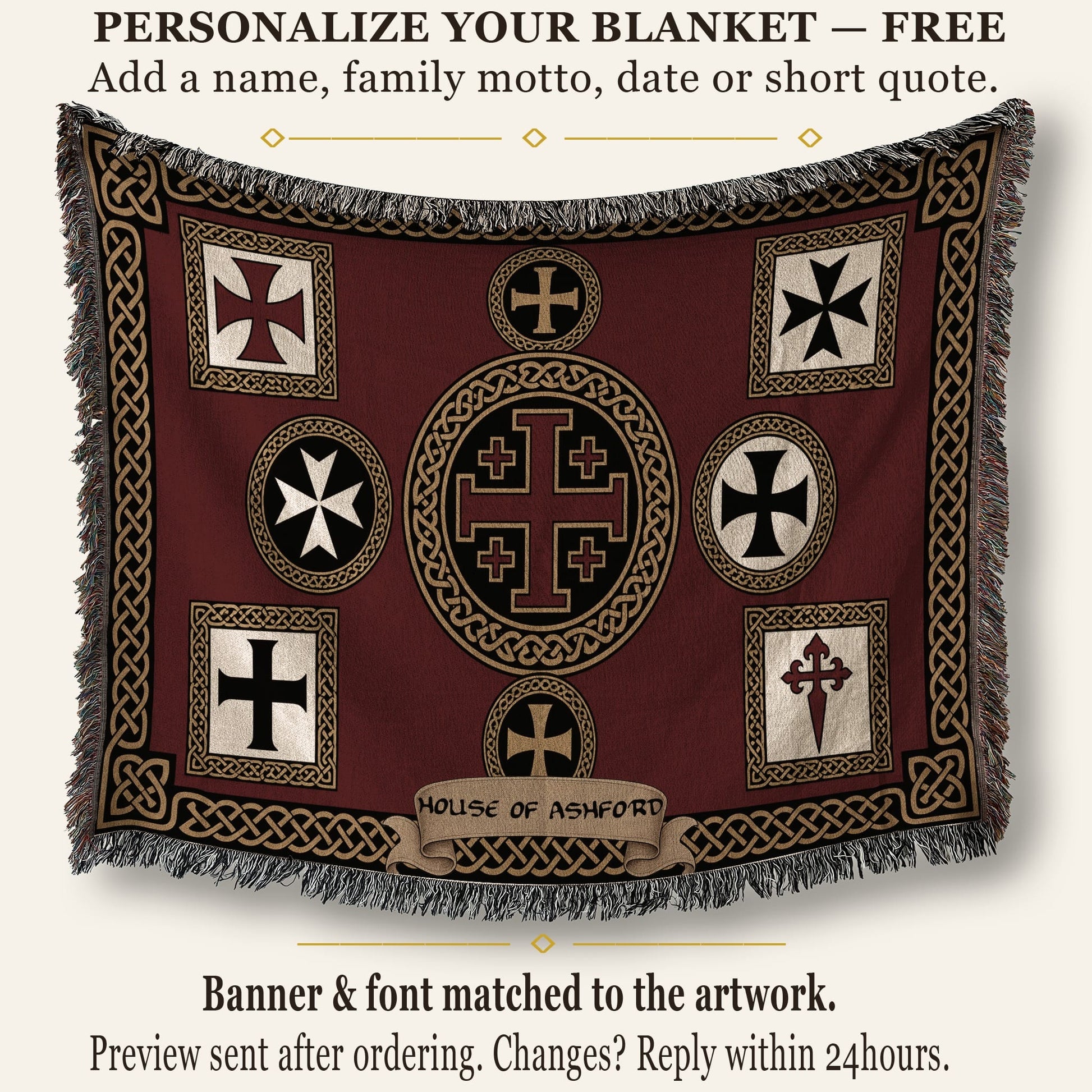 MyDesigns Military Orders Tapestry – Gold Jerusalem Cross Medallion Woven Blanket jacquard woven blanket