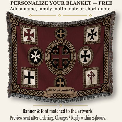MyDesigns Military Orders Tapestry – Gold Jerusalem Cross Medallion Woven Blanket jacquard woven blanket