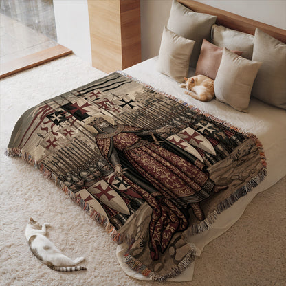 Templar Knight Lady with Cats on Bed Decor Blanket