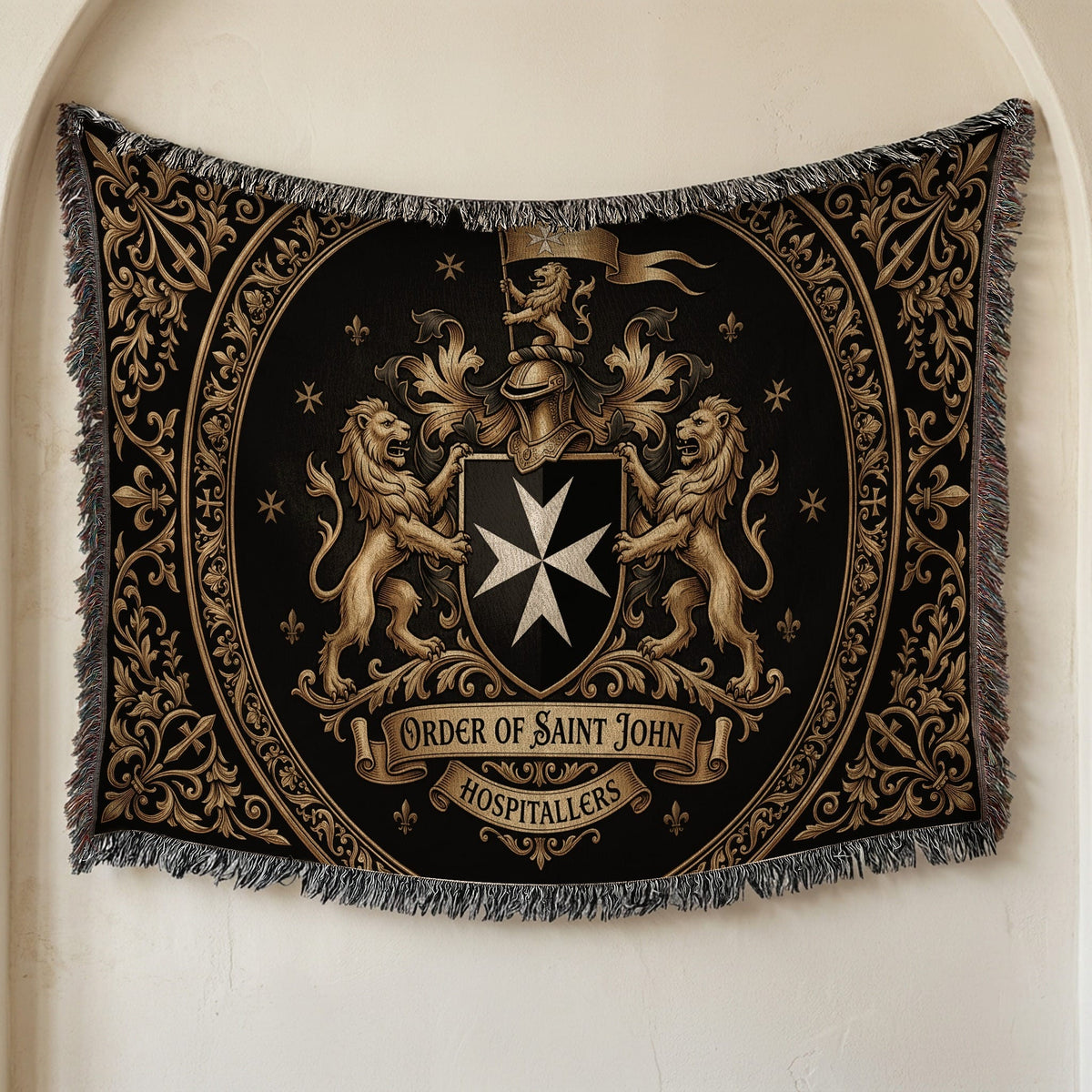 CalmNestStyle Order of Saint John Hospitallers Round Medallion Crest Woven Blanket jacquard woven blanket