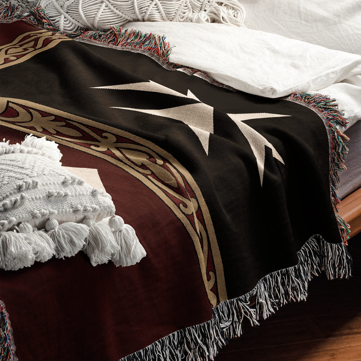MyDesigns Ancient Orders I Burgundy jacquard woven blanket