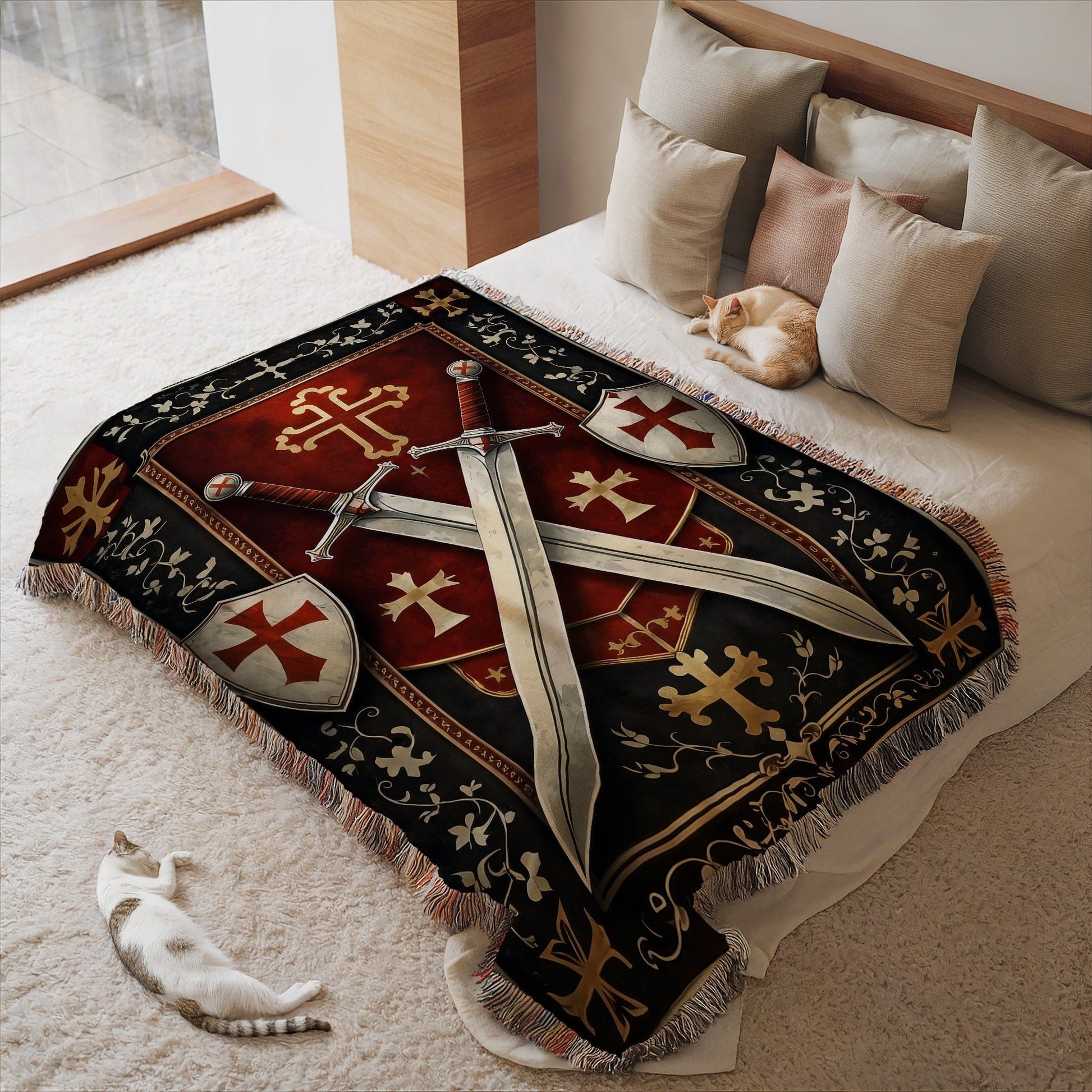 Medieval Knight Templar Swords and Shields Blanket