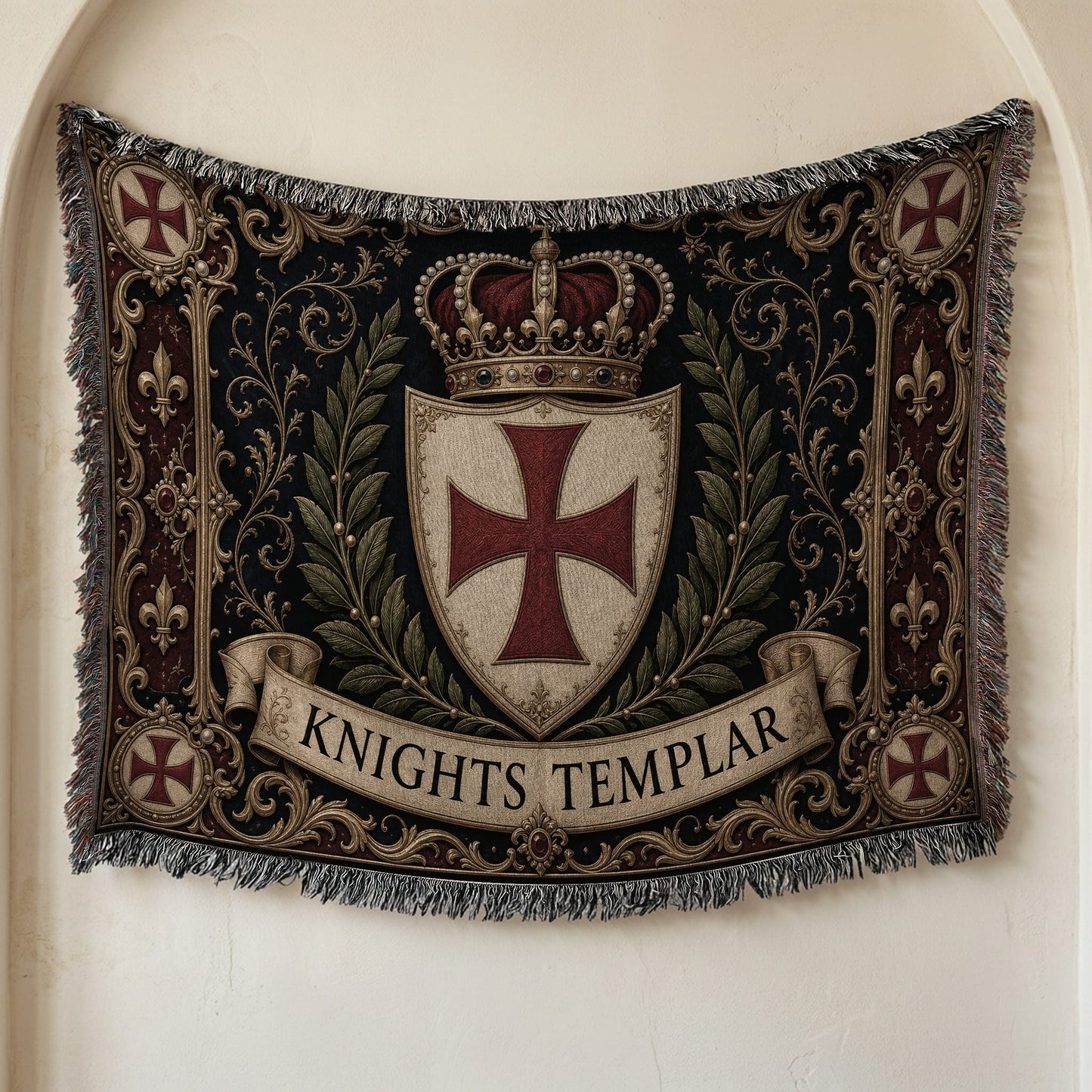 MyDesigns Medieval Blanket – Knights Templar Crest, Crown & Laurel Woven Throw jacquard woven blanket