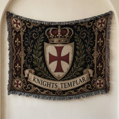 MyDesigns Medieval Blanket – Knights Templar Crest, Crown & Laurel Woven Throw jacquard woven blanket