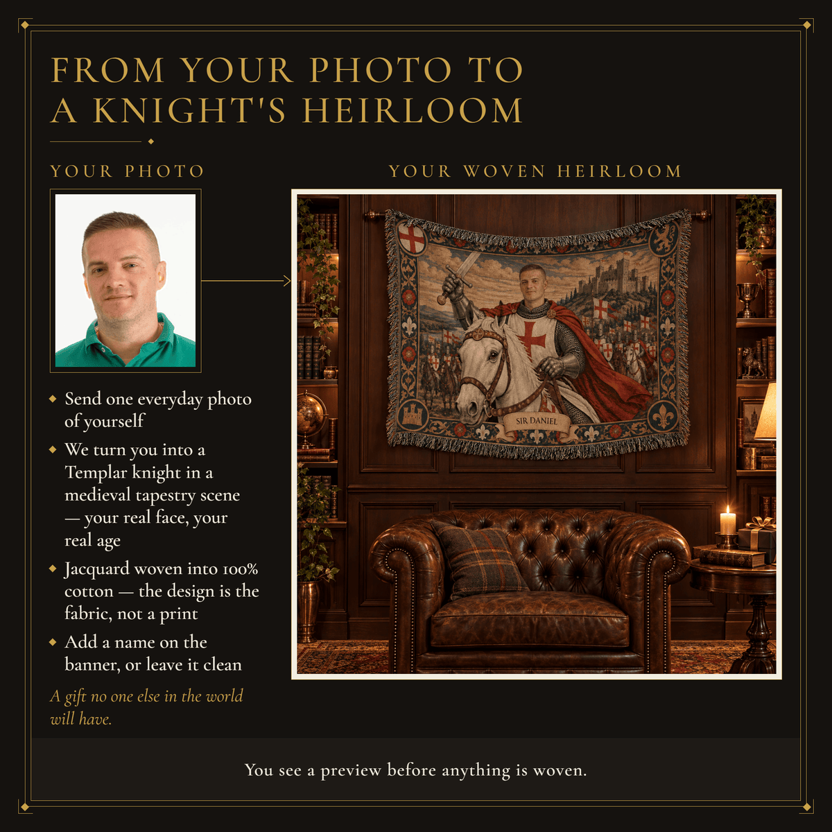 MyDesigns The Templar's Charge I Your Knight on Horseback jacquard woven blanket