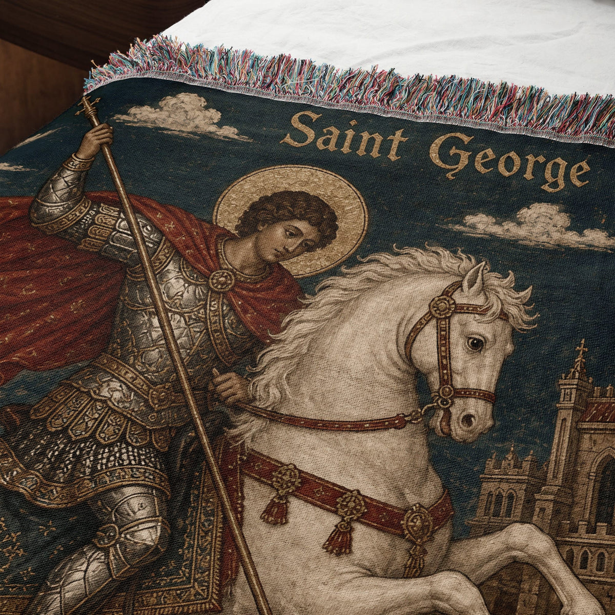 CalmNestStyle Saint George Icon at the Castle jacquard woven blanket