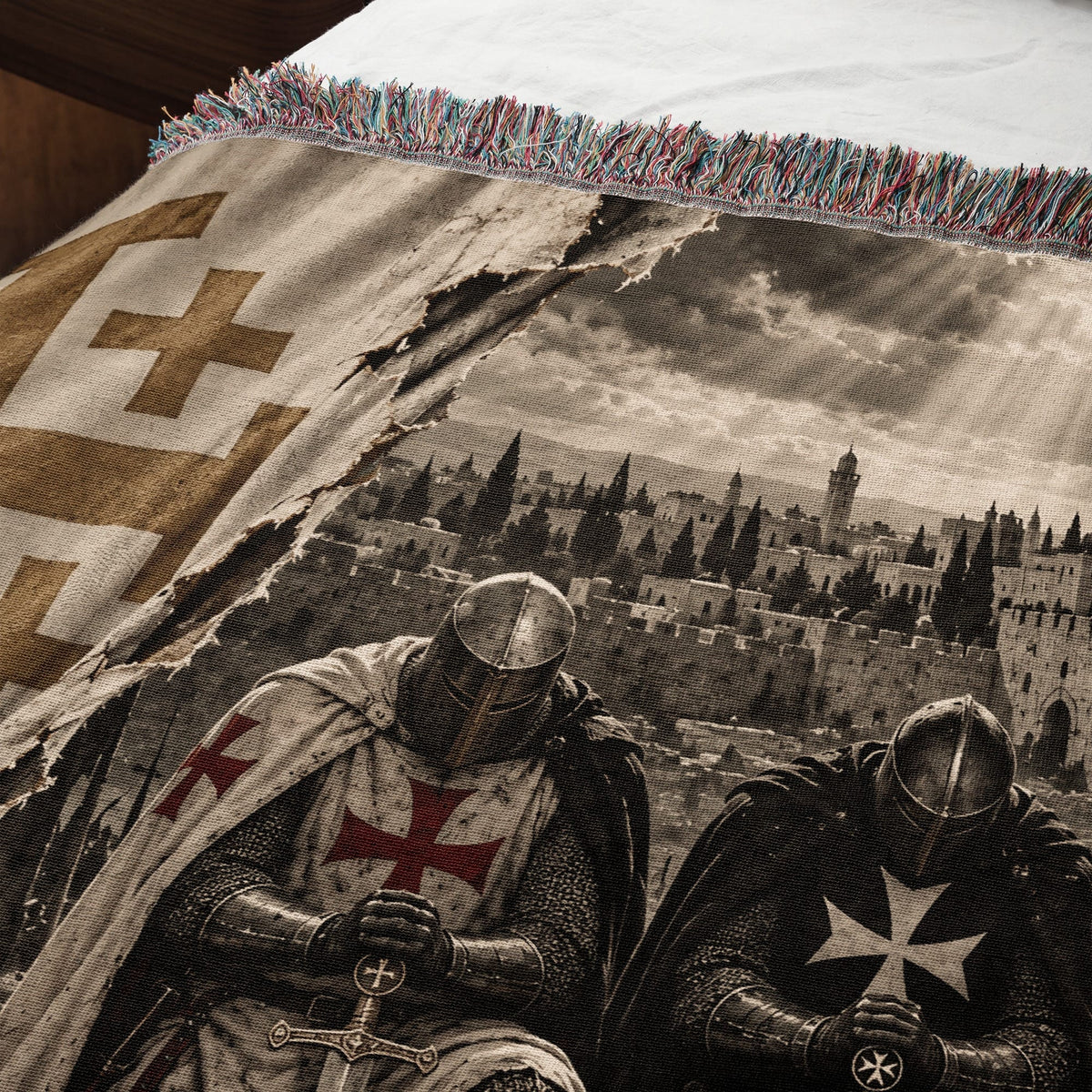 CalmNestStyle Crusader Knights Kneeling Before Jerusalem Woven Blanket jacquard woven blanket