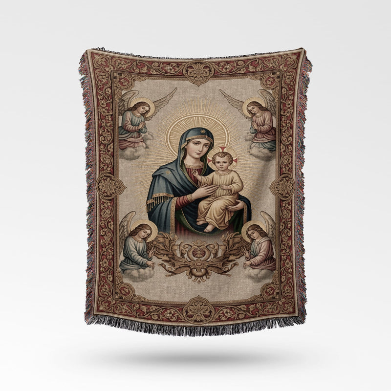 CalmNestStyle Mary Jesus with Angels Religious Art Custom Woven Blanket jacquard woven blanket