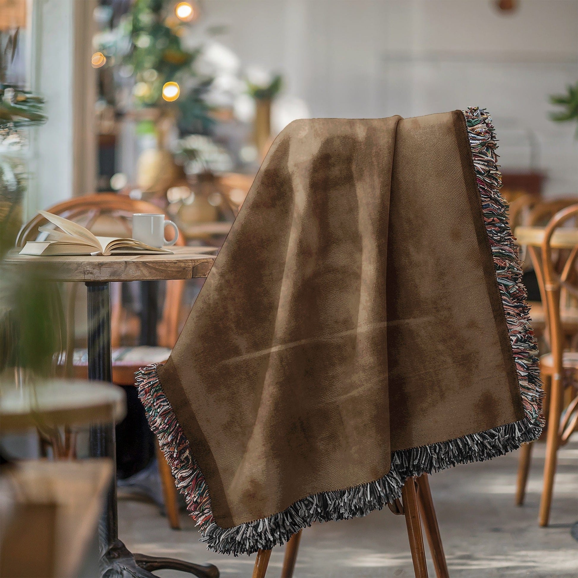 Cozy Warm Brown Fringed Throw Blanket for Home