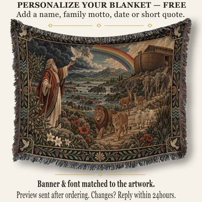 CalmNestStyle Noahs Ark with Rainbow and Dove jacquard woven blanket
