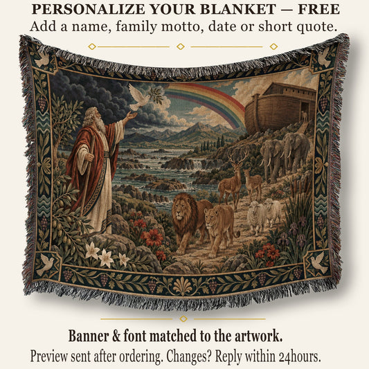 CalmNestStyle Noahs Ark with Rainbow and Dove jacquard woven blanket
