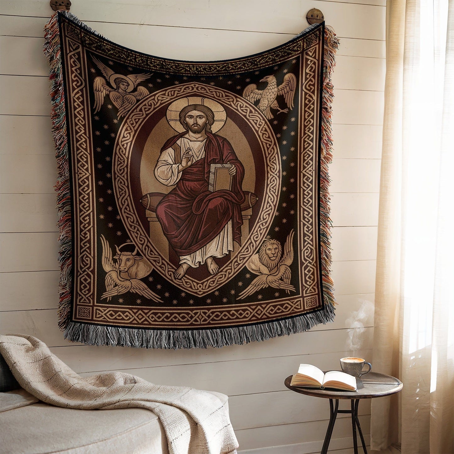 Religious Tapestry Featuring Sacred Biblical Imagery