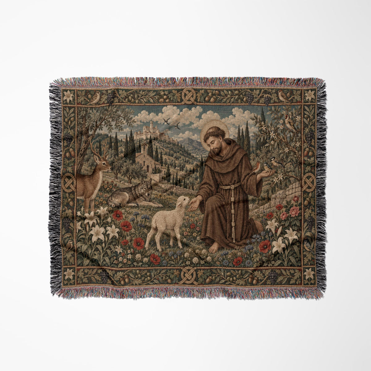 CalmNestStyle Saint Francis and the Animals jacquard woven blanket