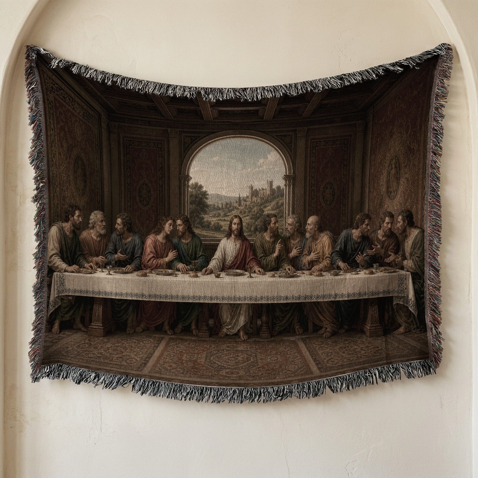 MyDesigns Last Supper Tapestry Blanket – Family Name Scroll, Woven Cotton Wall Hanging jacquard woven blanket