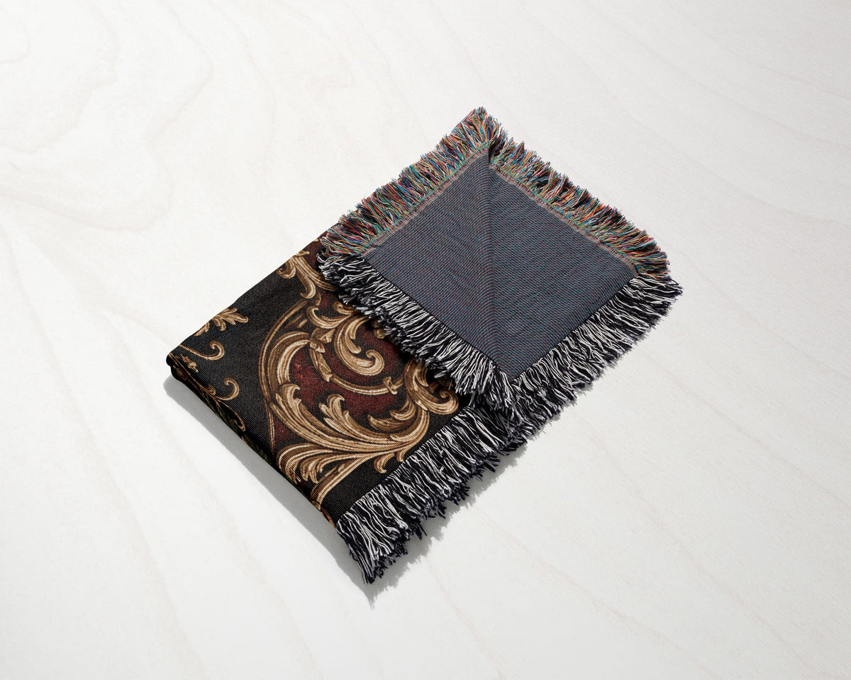 CalmNestStyle Order of Jerusalem Crest I Crimson Border jacquard woven blanket