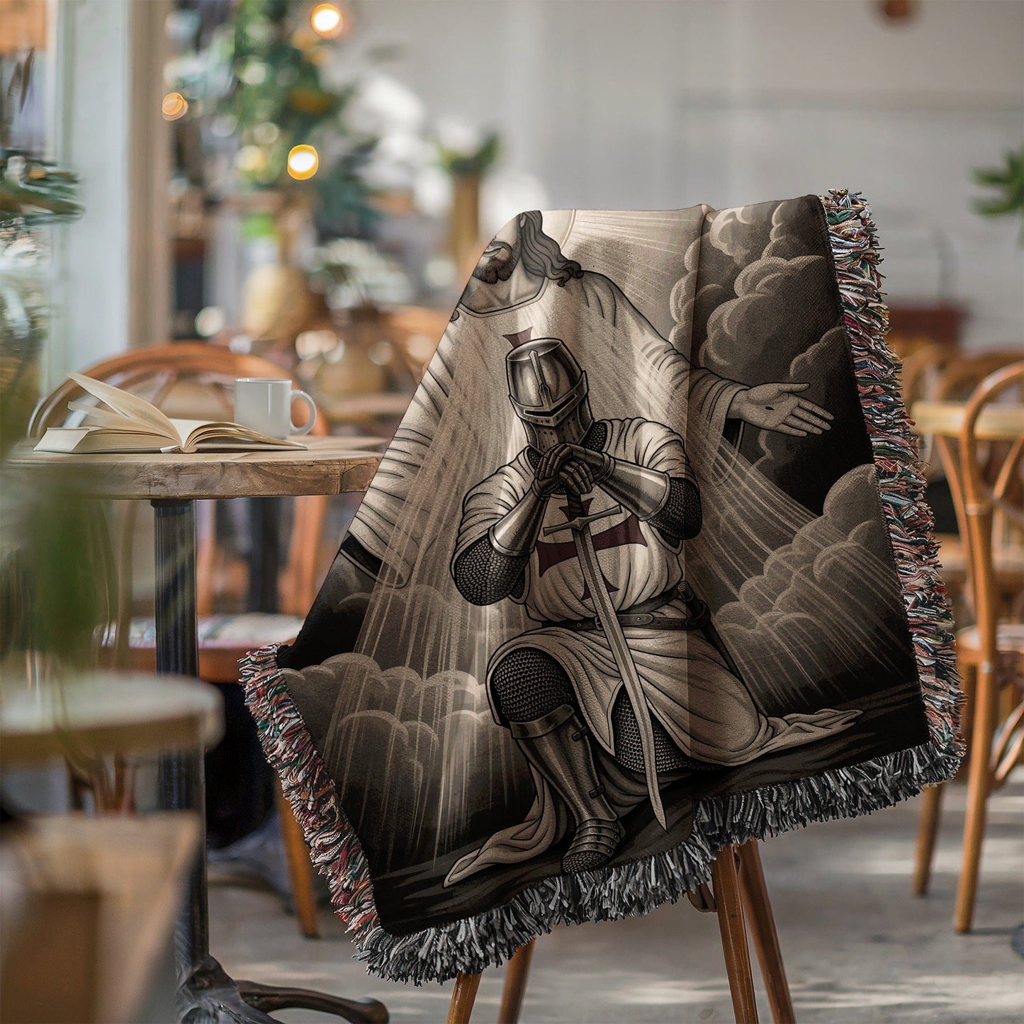 Knight Kneeling in Prayer with Sword Blanket