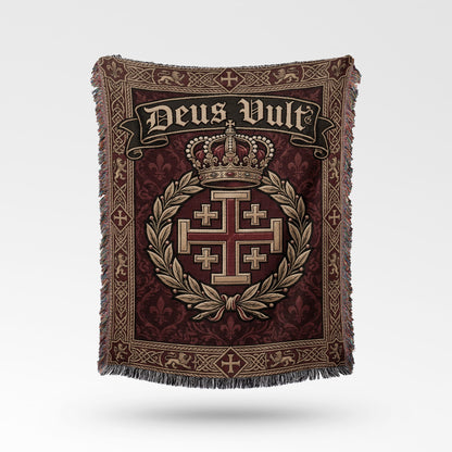 CalmNestStyle Regal Crown & Laurel Deus Vult Woven Blanket jacquard woven blanket