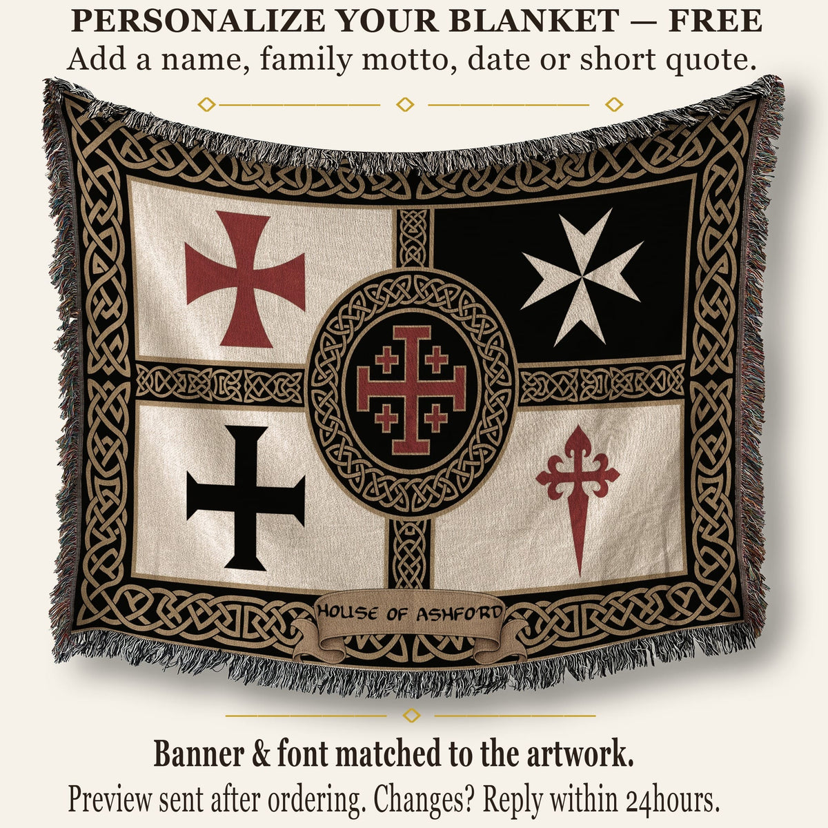 MyDesigns Crusader Orders Medieval Blanket – Santiago Templar Hospitaller Teutonic Woven Throw jacquard woven blanket