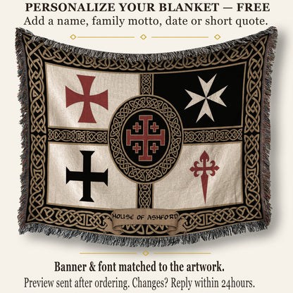 MyDesigns Crusader Orders Medieval Blanket – Santiago Templar Hospitaller Teutonic Woven Throw jacquard woven blanket