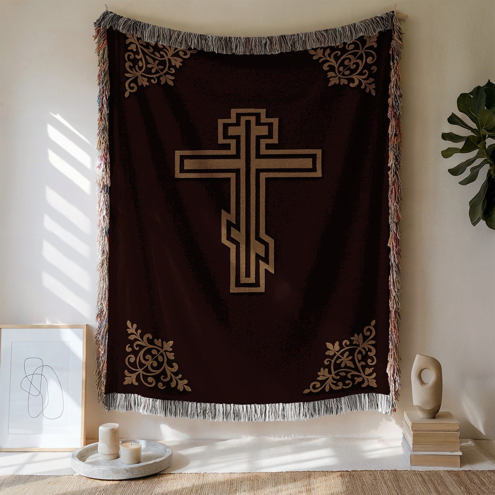 Intricate Cross Wall Tapestry with Elegant Nordic Patterns