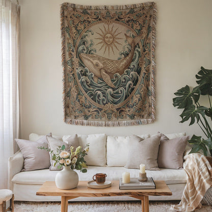 Sun and Whale Tapestry Art for Home Decor